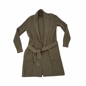 Worth New York Cardigan Long Duster Knit Belted Chunky Knit Wool Sweater Petite